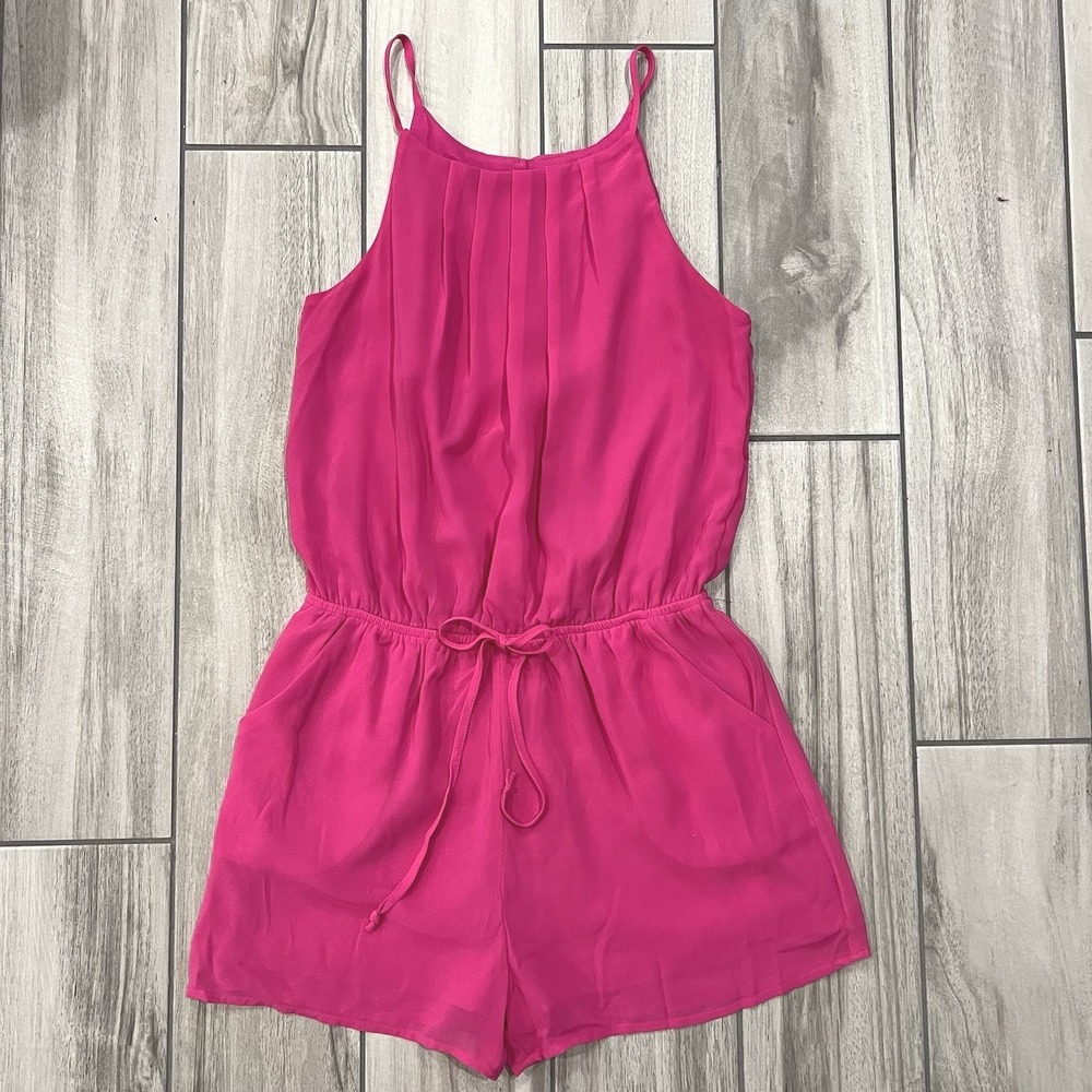 Ya Los Angeles Romper Women M Pink Excellent Silk Blend Halter Keyhole YL16001